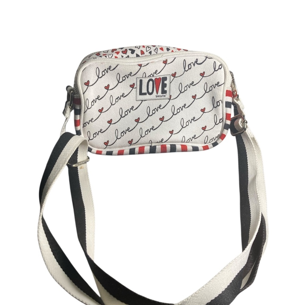 BRIGHTON Love Scroll Print White and Black Crossbody Bag
